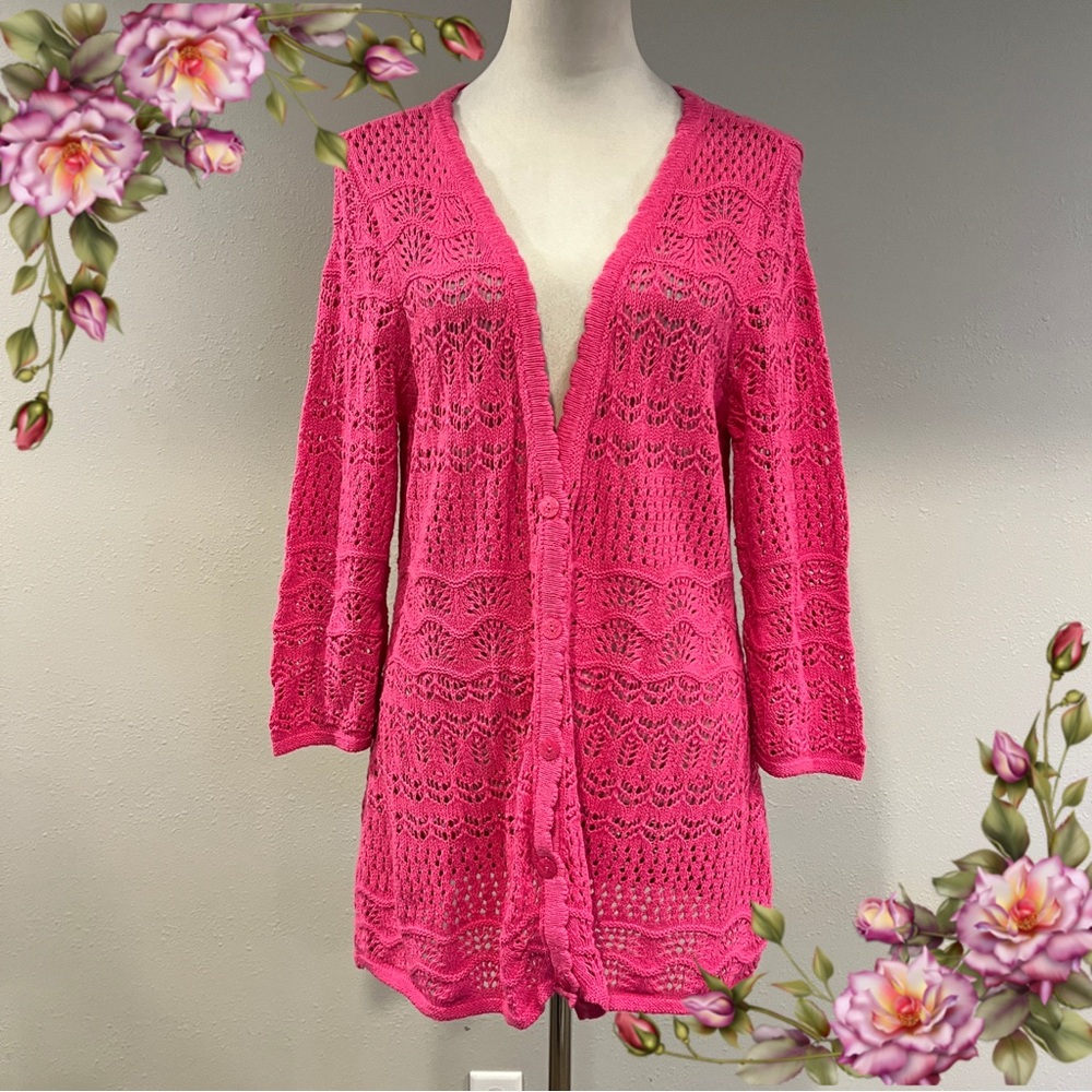 Christopher & Banks Fuchsia‎ Knit long Cardigan size extra large